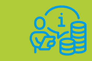 Eine Darstellung einer Person mit einem Klemmbrett, neben der ein Stapel Münzen zu sehen ist.