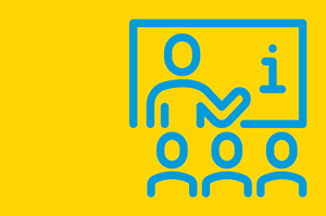 Eine Darstellung einer Lehrperson vor einer Klasse, die vor einer Tafel steht.