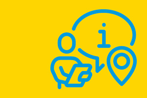 Eine Darstellung einer Person mit Klemmbrett, die neben einem Ortsmarker steht.