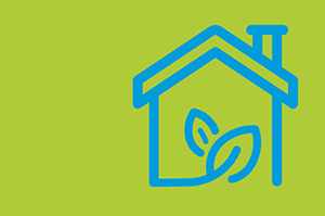 Eine Darstellung eines Hauses, dem ein Blatt aus der Mauer wächst.