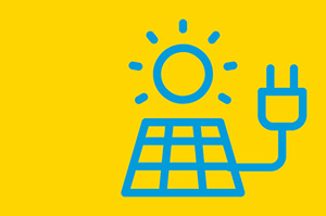 Eine Darstellung eines Photovoltaik-Grids unter einer strahlenden Sonne.