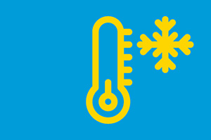 Die Darstellung eines Thermometers mit niedriger Temperaturanzeige neben einer Schneeflocke.