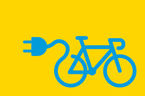 Die Darstellung eines Fahrrads, aus dem ein Stromstecker herauskommt.