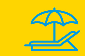 Die Darstellung eines Liegestuhls unter einem Sonnenschirm.