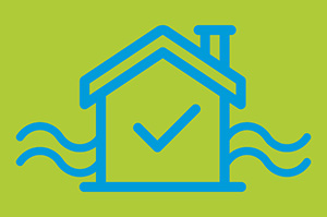 Eine Darstellung eines Hauses, das
inmitten eines angedeuteten Hochwassers sicher bleibt